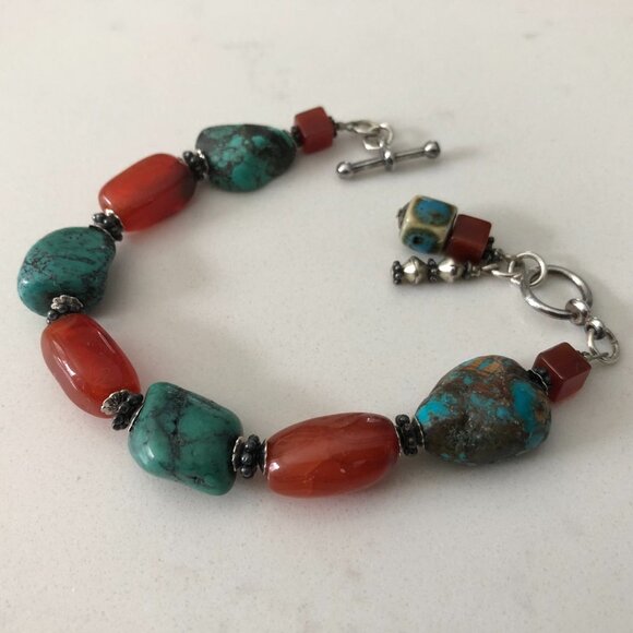 Vintage Semi-Precious Hand Crafted Gemstone Bracelet w Silver Toggle Clasp Sz OS - Picture 4 of 5